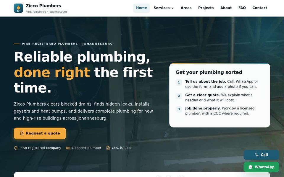 Zicco Plumbers homepage